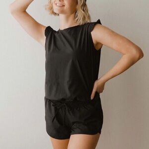 Albion Fit Ruffle Sleeve Black Romper
